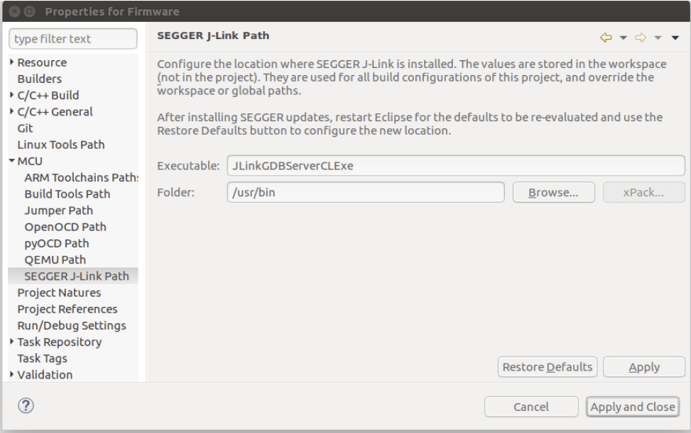Eclipse: Segger J-Link 경로