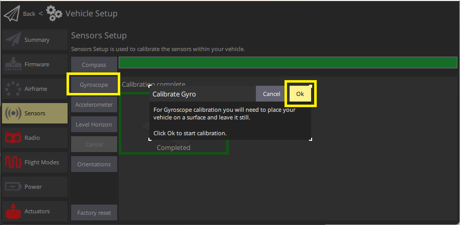 Select Gyroscope calibration PX4