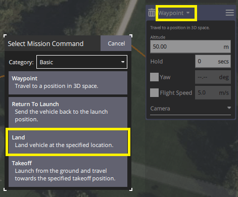 Waypoint to Land mission item