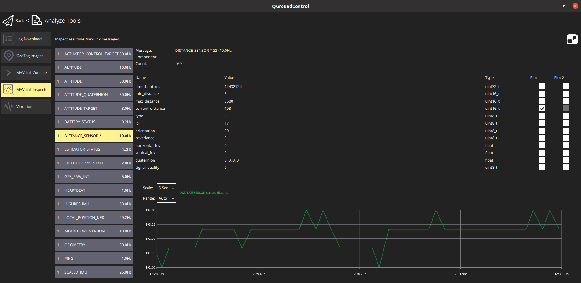 QGC DISTANCE_SENSOR 값 분석