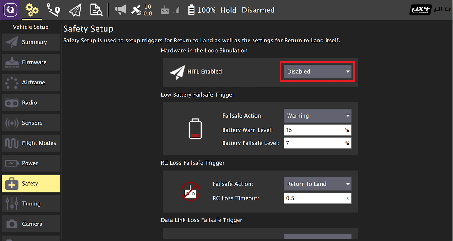 QGroundControl HITL configuration