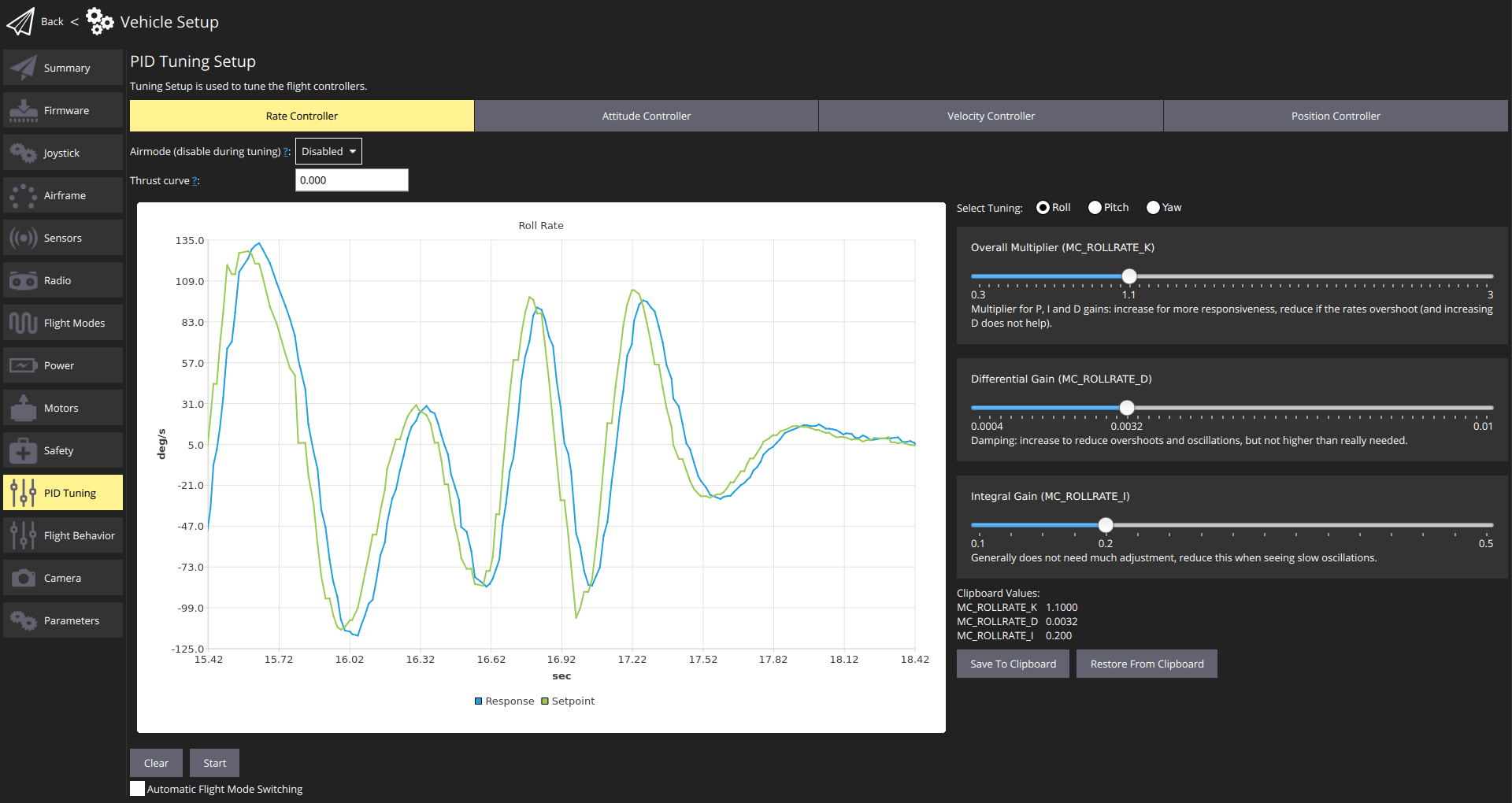 QGC Rate Controller Tuning UI