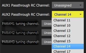 AUX1 및 AUX2 RC 패스 스루 채널