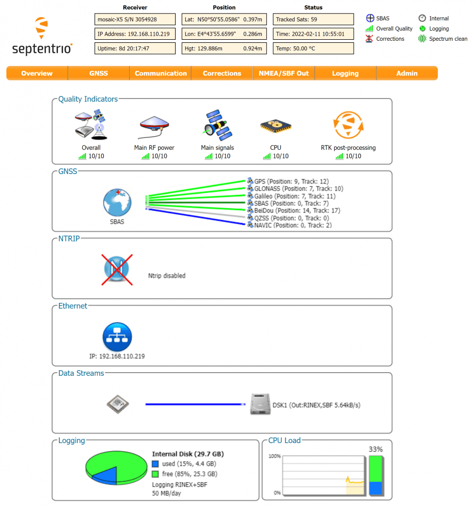 Septentrio web user interface